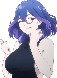 👍 468ea1bf Anime, Zwinkern, Frau, Blaue Haare, Lächeln, Cartoon telegram sticker
