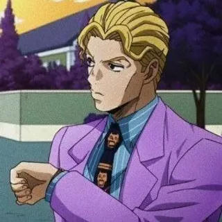 🐈 f21dca66 Yoshikage Kira JoJo's Bizarre Adventure Anime, Złoczyńca, Blondyn, Garnitur, Zabójca telegram sticker