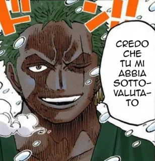 😏 98a455eb Zoro One Piece CREDO CHE TU MI ABBIA SOTTOVALUTATO 애니메이션, 조로, 원피스, 검, 해적, 격투 telegram sticker