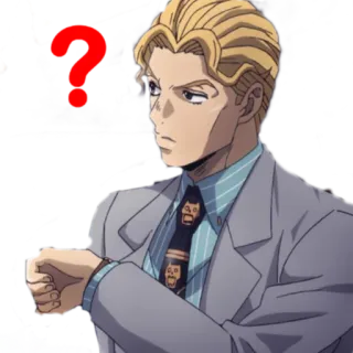 ❓ 094d2e42 Yoshikage Kira JoJo's Bizarre Adventure Anime, Jojo, Yoshikage Kira, Vraag, Tijd, Wachten, Personage telegram sticker