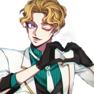 💗 286f0691 anime, personage, hart gebaar, blond haar, knipoog, pak telegram sticker