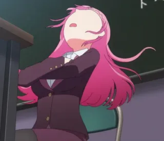 😓 5590bff2 anime, cô gái, tóc hồng, lớp học, tức giận, bàn học, gió, biểu cảm, bực bội telegram sticker