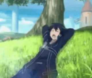 ⚔ 96b29480 Kirito Sword Art Online Anime, Sword Art Online, Kirito, Liggend, Ontspannen telegram sticker