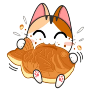 🍩 902bd9e9 kat, lapjeskat, taiyaki, eten, schattig, kawaii, sticker telegram sticker