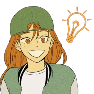 💡 7bbe2bdd Cartoon, Frau, Mütze, Glühbirne, Idee, Mädchen telegram sticker