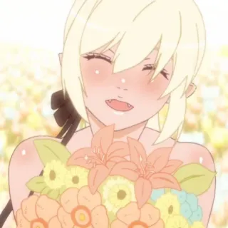 🤍 9ae90a2e Dziewczyna anime, Blond włosy, Kwiaty, Uśmiechnięta, Kreskówka telegram sticker