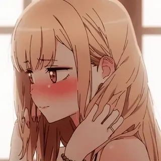 😍 7df2f25b Marin Kitagawa My Dress-Up Darling 动漫, 脸红, 可爱, 女孩, 金发 telegram sticker