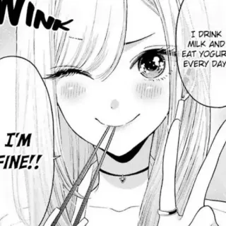 📀 fa408a7b WINK I'M FINE!! I DRINK MILK AND EAT YOGURT EVERY DAY Аниме, Манга, Мультфильм, Девушка, Подмигивание, Еда telegram sticker