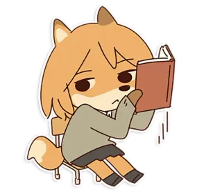 😒 5fc50601 lis, czytanie, chibi, zwierzę, kreskówka, słodki telegram sticker