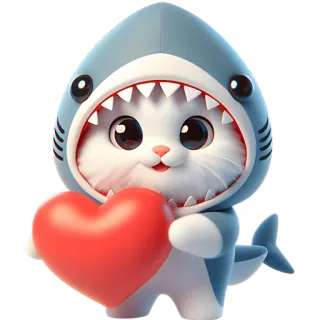 🫶 7a05d975 кот, акула, сердце, милый, животное, мультфильм telegram sticker