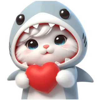 🫶 ad60c955 кот, акула, сердце, милый, животное, наклейка, каваий, мультфильм telegram sticker