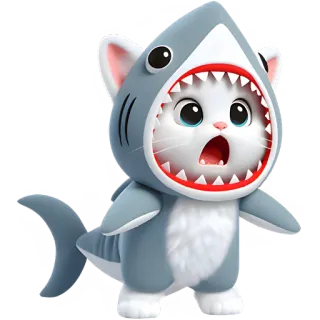 😱 b3a28366 кот, акула, животное, костюм, милый, мультфильм telegram sticker