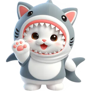 👋 cf043922 кот, котёнок, акула, костюм, милый, животное, мультфильм, каваи telegram sticker