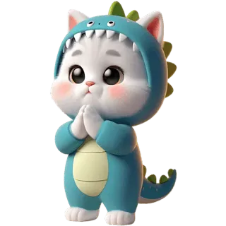 🙏 46c440fc cat, dinosaur, cute, cartoon, animal, kitten, pet, cosplay telegram sticker
