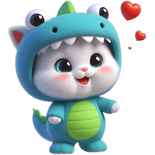 🥰 4a49be88 cat, kitten, dinosaur, costume, cute, cartoon, animal telegram sticker