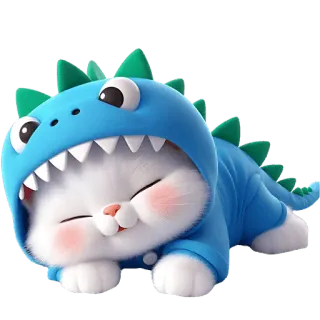 😴 797299af cat, kitten, dinosaur, costume, cute, animal, pet, cartoon telegram sticker