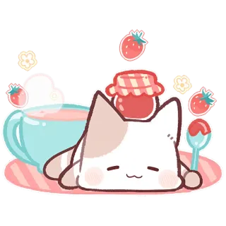 🍓 5635bb3e Katze, Erdbeere, Tee, Marmelade, süß, Essen telegram sticker