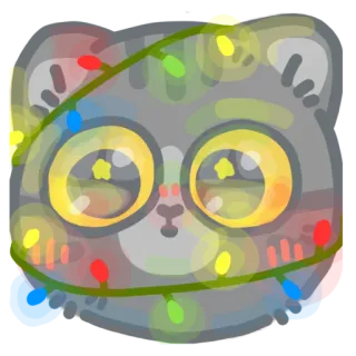 🥺 93924bdd 猫, 动物, 可爱, 卡哇伊, 圣诞灯, 节日, 贴纸 telegram sticker