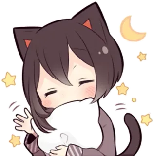 😴 60ca997c Anime, Kawaii, Lucu, Telinga kucing, Bintang, Bulan, Gadis, Chibi telegram sticker