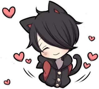 ☺️ 86bc3120 telinga kucing, imut, hati, gaya anime, kartun telegram sticker