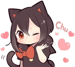 😘 b3d14896 Chu kucing, anime, imut, kawaii, hati, kedipan telegram sticker