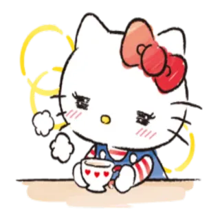 😔 5c91ada3 Hello Kitty Hello Kitty, lindo, kawaii, gato, Sanrio, dibujos animados, té, corazón whatsapp sticker