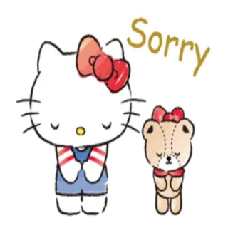 😞 70cf4f3f Hello Kitty Sorry disculpa, Hello Kitty, lindo, dibujos animados, osito de peluche, lo siento, pegatina whatsapp sticker
