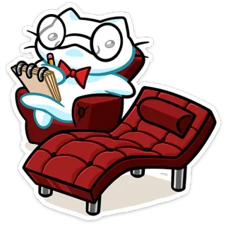 ⭐ c62690d7 gato, psiquiatra, sofá, terapia, saúde mental, desenho animado, médico whatsapp sticker