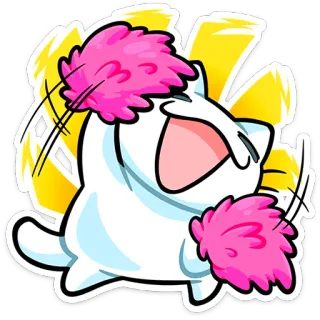 ⭐ f69f1647 gato, líder de torcida, pompons, fofo, divertido, celebração whatsapp sticker