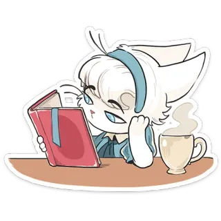 📖 e417945e reading, book, tea, cat, cute, coffee telegram sticker