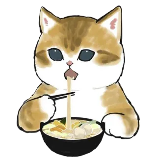 🍱 466e4cb7 kucing, makan, mie, makanan, imut, anak kucing, sumpit, mangkuk whatsapp sticker