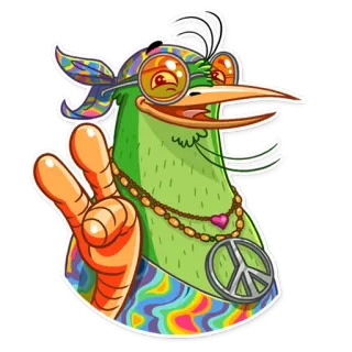 ✌ 54049860 pájaro, paz, hippie, retro, dibujos animados, pegatina, groovy, símbolo de la paz telegram sticker