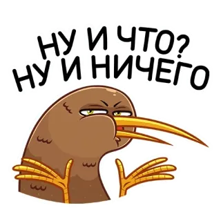 🤷‍♂️ 3e16b626 НУ И ЧТО? НУ И НИЧЕГО oiseau, kiwi, russe, drôle, dessin animé, animal whatsapp sticker