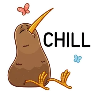 ☺️ 473c3f05 CHILL détente, oiseau, kiwi, relax, dessin animé, papillon whatsapp sticker