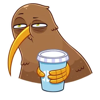 ☕️ 50f48fee Kiwi (oiseau), Oiseau, Boisson, Lent, Endormi, Dessin animé, Animal, Mignon whatsapp sticker