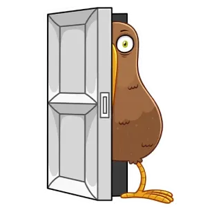 👀 7dd7f180 kiwi (oiseau), porte, dessin animé, animal, oiseau, regardant whatsapp sticker