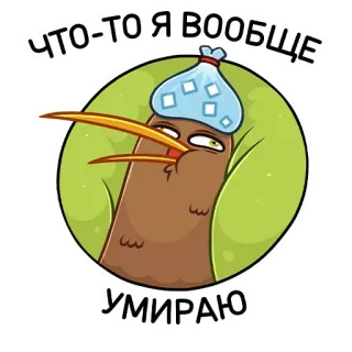 🤧 c3454afa ЧТО-ТО Я ВООБЩЕ УМИРАЮ Kiwi, Oiseau, Malade, Poche de glace, Dessin animé, Maladie, Mal de tête whatsapp sticker