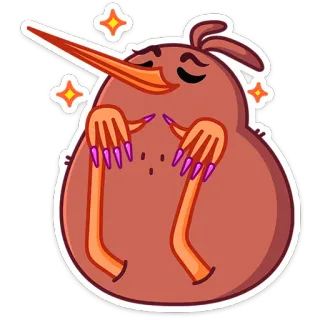 ☺️ d65391c5 Kiwi, Uccello, Animale, Carino, Cartone animato, Adesivo, Unghie lunghe whatsapp sticker