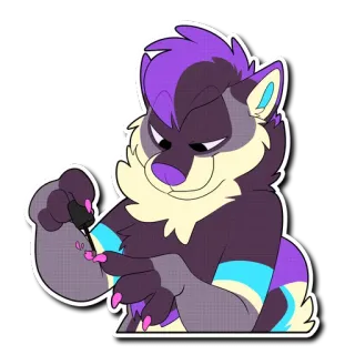 💅 7ab370f1 furry, binatang, kartun, imut, karakter, ungu, manikur, cat kuku telegram sticker