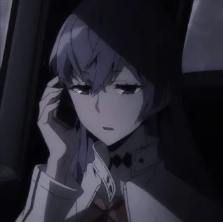 😔 f3d564b8 アニメ, 女性, キャラクター, 悲しい, 紫髪 whatsapp sticker