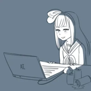 😌 f11f1a24 AI. Anime Mädchen, Laptop, Müde, Dosen, Computer, Schuluniform whatsapp sticker
