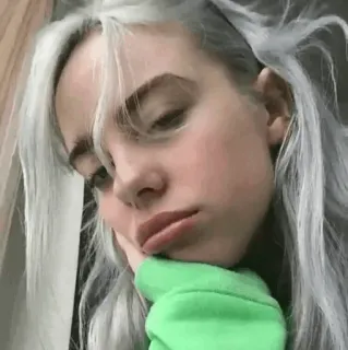 😐 3c290b9e Billie Eilish Billie Eilish, Piosenkarka, Gwiazda, Pop star, Muzyka, Zielona bluza telegram sticker