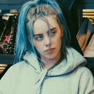 😐 da738c3f Billie Eilish Billie Eilish, piosenkarka, celebrytka, niebieskie włosy, bluza z kapturem telegram sticker