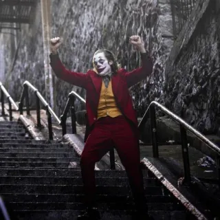 🗿 00074d2e Joker Joker, Clown, Bösewicht, Film, Treppe, Tanzen, DC Comics telegram sticker
