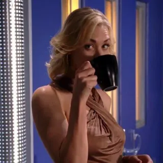 🗿 4318243b Frau, Kaffee, Tasse, blond, Porträt, Getränk telegram sticker