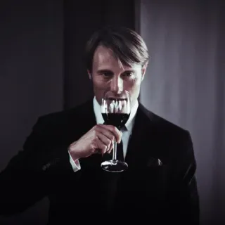 🗿 a42f8a36 Hannibal Lecter Hannibal hannibal lecter, wein, mads mikkelsen, stilvoll, trinken, kannibale, tv serie telegram sticker