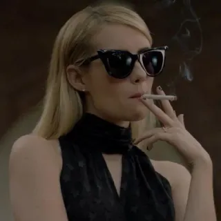 🗿 a80f42ae Rauchen, Zigarette, Frau, Sonnenbrille, schwarzes Kleid, Rauch telegram sticker