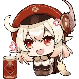 😊 bc1ccf48 Klee Genshin Impact anime, videojuego, Klee, Genshin Impact, lindo, rojo, chibi telegram sticker
