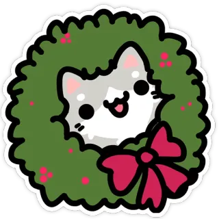 🎄 a4639f7d 고양이, 화환, 크리스마스, 휴일, 리본, 귀여운 telegram sticker