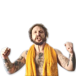 😤 5cb18c62 uomo, asciugamano, tatuaggio, aggressivo, arrabbiato, persona, urlare whatsapp sticker